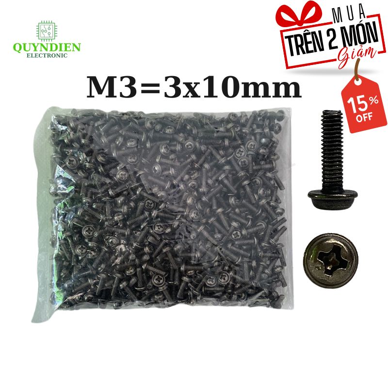 Ốc vít ren mịn M3x10mm đầu long đền dài 10mm - 1.000 Con