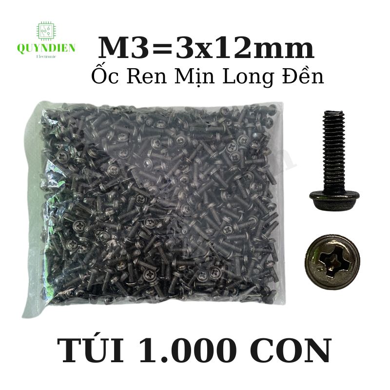 Ốc vít ren mịn M3x12mm đầu long đền dài 12mm - Túi 1.000 Con
