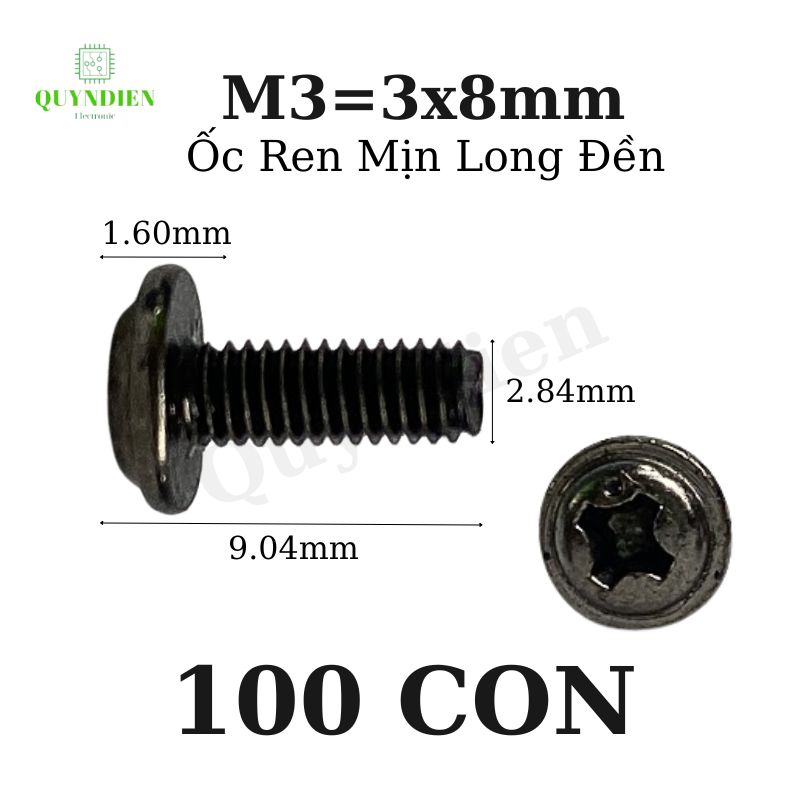 Ốc vít ren mịn M3x8mm đầu long đền dài 8mm - 100 Con
