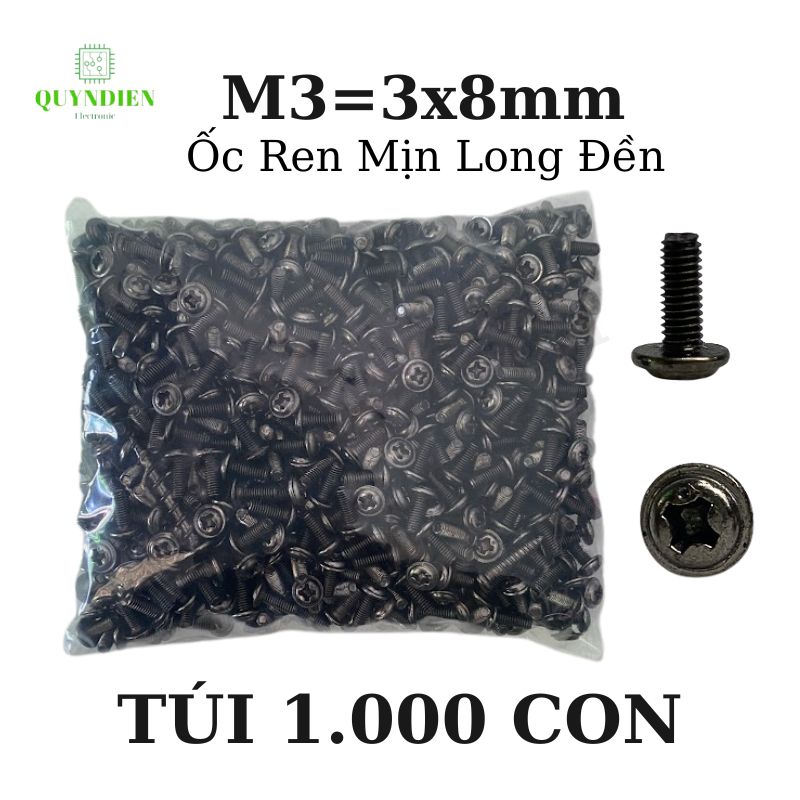 Ốc vít ren mịn M3x8mm đầu long đền dài 8mm - 1.000 Con