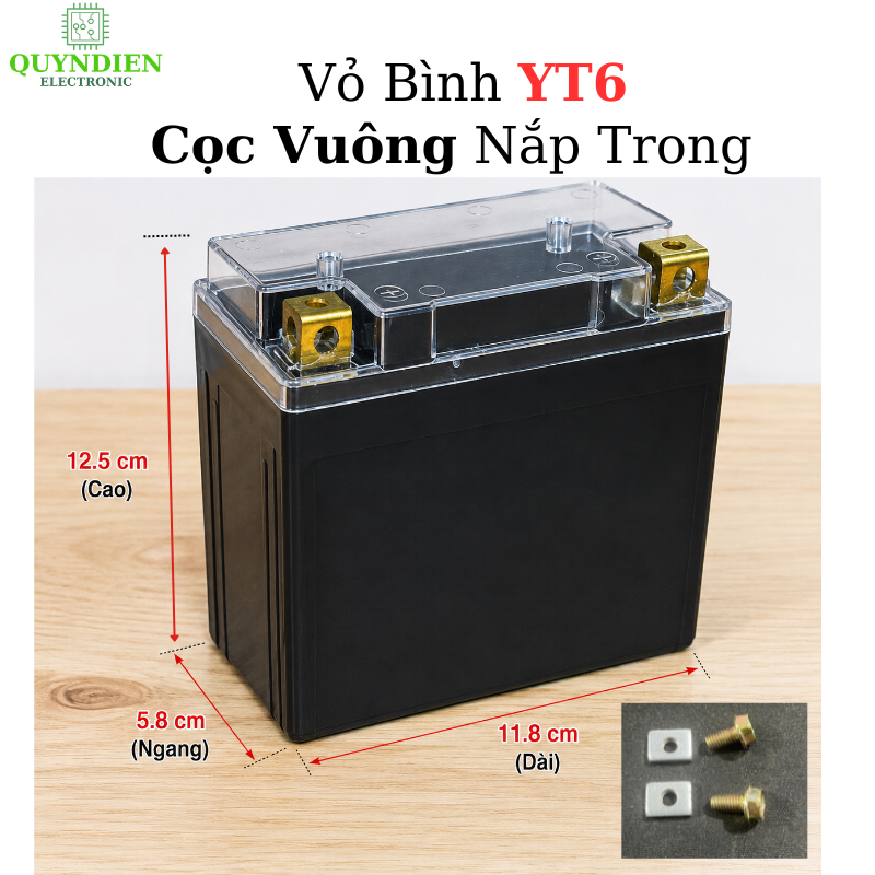 Vỏ Bình Xe Máy YT6 Cọc Vuông Nắp Trong, Dùng Cho Dream Wave Alpha Sirius