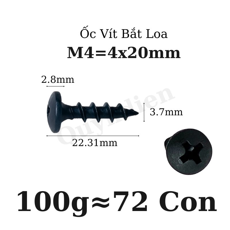 Ốc Vít Nhọn M4x20 Bắt Thùng Loa Ren Thưa Taiwan dài 20mm - Túi 100g