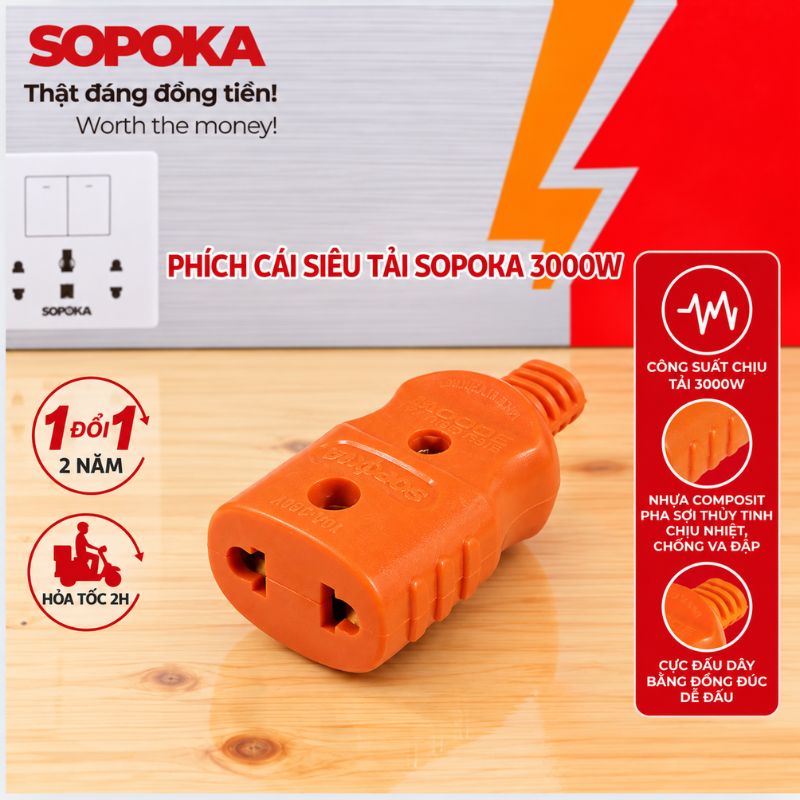 Phích Cắm Cái Chịu Tải Cao 3000W - VAT - ( VT1103/ VT1102 ) Phích cái siêu chịu tải D3000W-T (màu trắng)