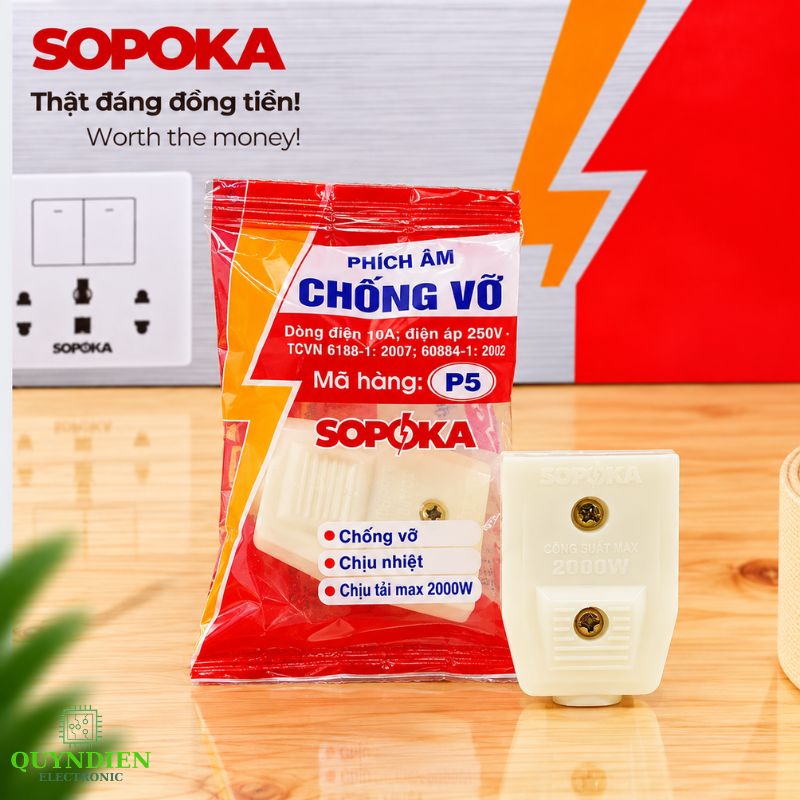 Phích cắm điện cái đầu nối âm trắng P5T SOPOKA