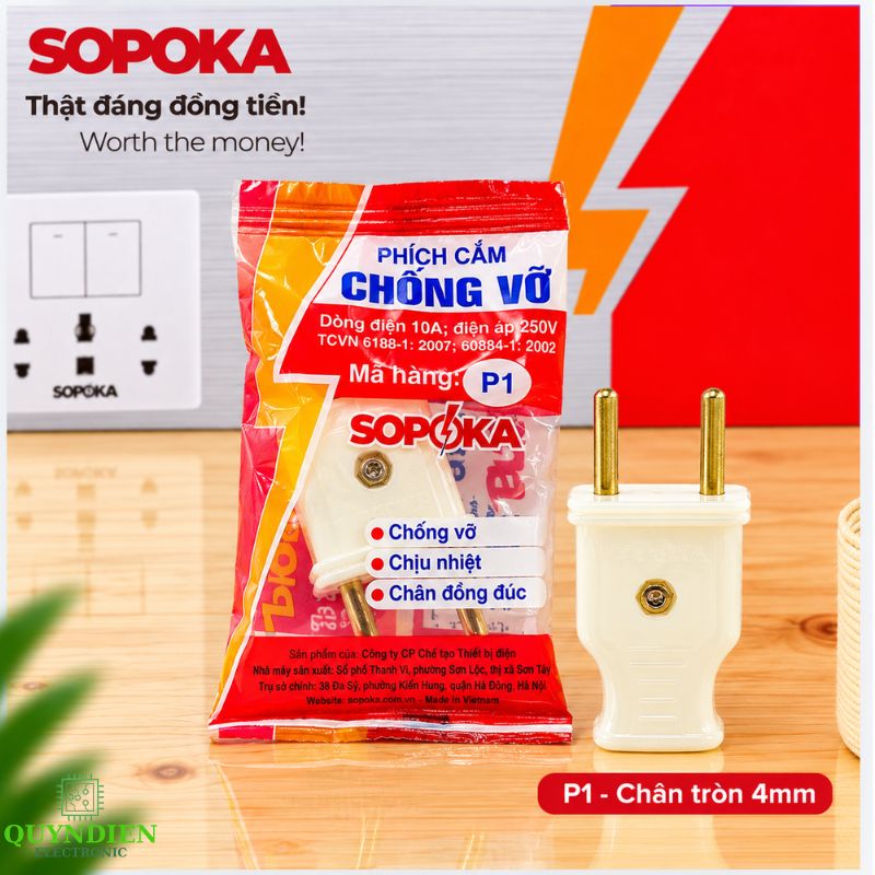Phích cắm điện dương chân tròn 4mm chống vỡ SOPOKA P1