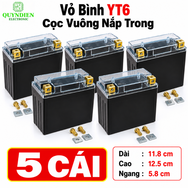 Vỏ Bình Xe Máy YT6 Cọc Vuông Nắp Trong, Dùng Cho Dream Wave Alpha Sirius