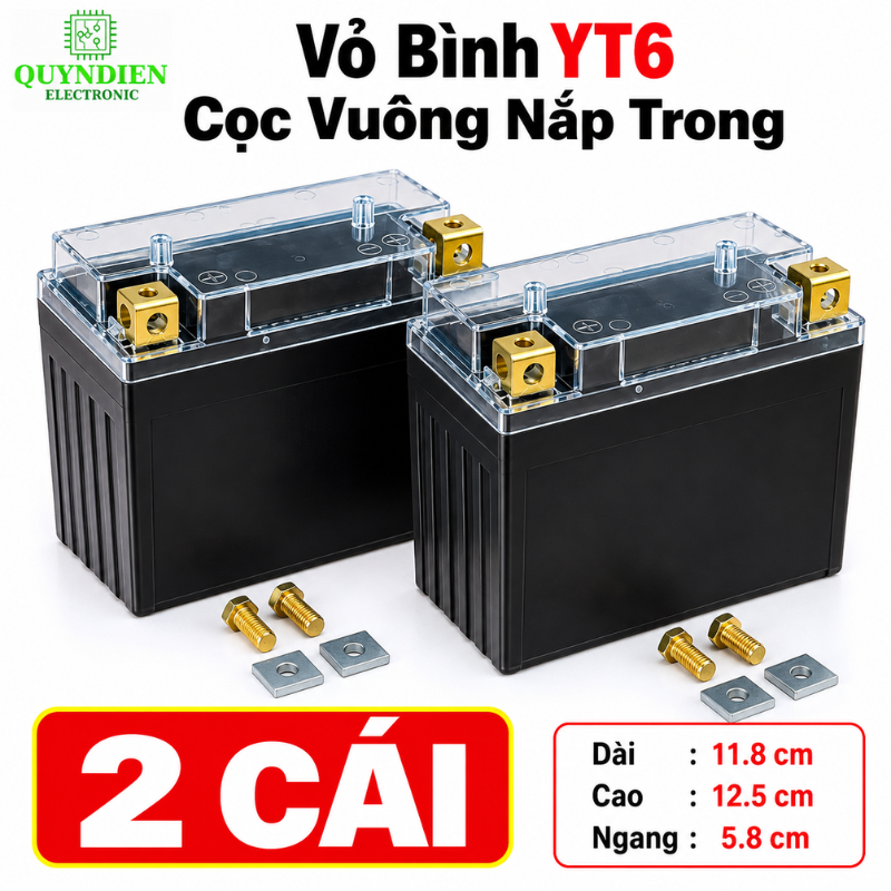 Vỏ Bình Xe Máy YT6 Cọc Vuông Nắp Trong, Dùng Cho Dream Wave Alpha Sirius