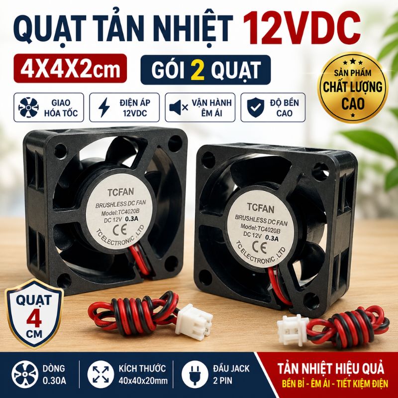 Quạt Tản Nhiệt 12V 4x4x2cm 0.2A - 0.3A