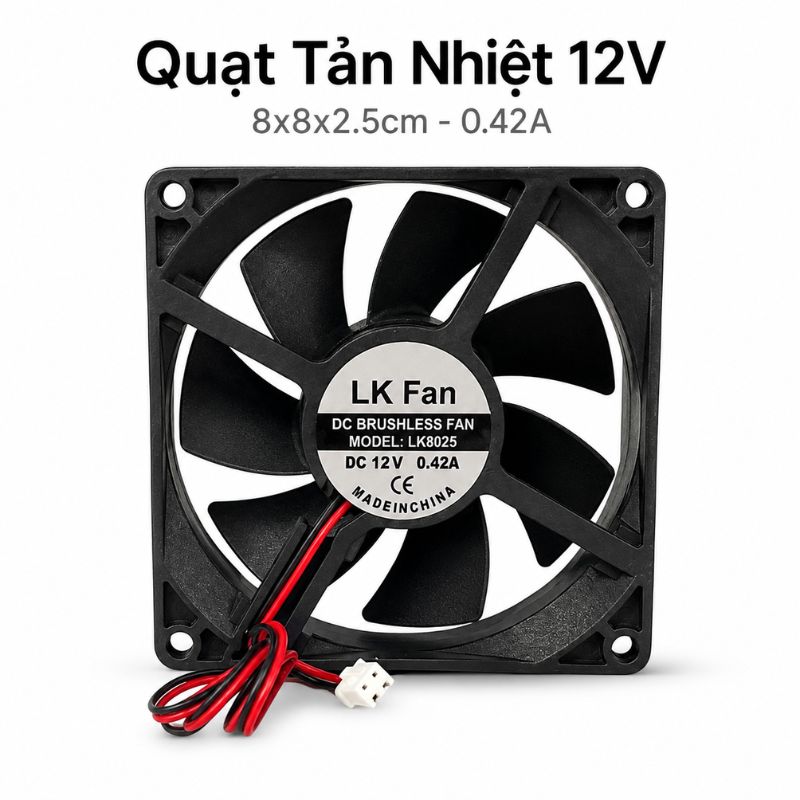 Quạt Tản Nhiệt 12V 8x8x2.5cm 0.42A – Quạt Làm Mát Bo Mạch, Nguồn Xung, Hộp Kỹ Thuật