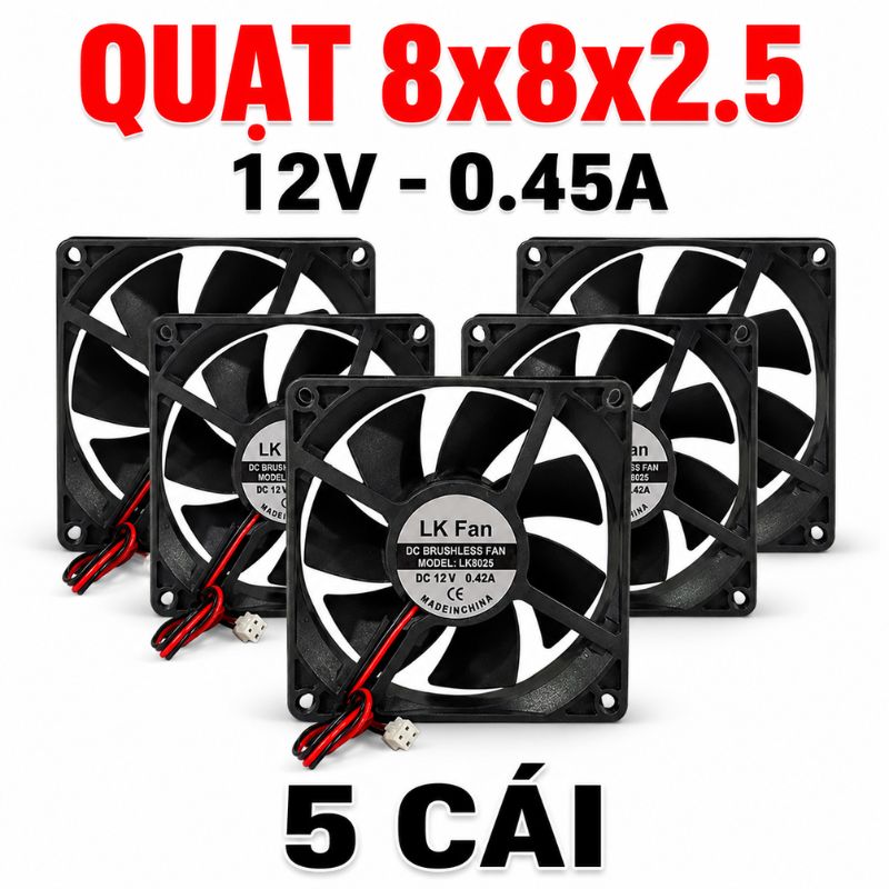 Quạt Tản Nhiệt 12V 8x8x2.5cm 0.42A – Quạt Làm Mát Bo Mạch, Nguồn Xung, Hộp Kỹ Thuật