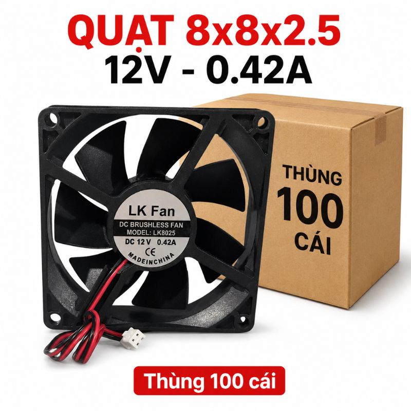 Quạt Tản Nhiệt 12V 8x8x2.5cm 0.42A – Quạt Làm Mát Bo Mạch, Nguồn Xung, Hộp Kỹ Thuật