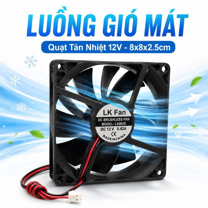 Quạt Tản Nhiệt 12V 8x8x2.5cm 0.42A – Quạt Làm Mát Bo Mạch, Nguồn Xung, Hộp Kỹ Thuật
