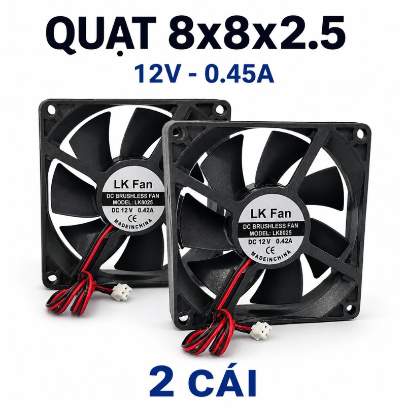 Quạt Tản Nhiệt 12V 8x8x2.5cm 0.42A – Quạt Làm Mát Bo Mạch, Nguồn Xung, Hộp Kỹ Thuật