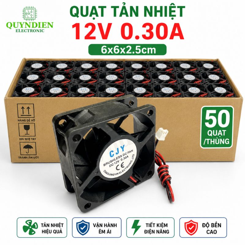 Quạt Tản Nhiệt 12V 6x6x2.5cm 0.3A Không Chổi Than