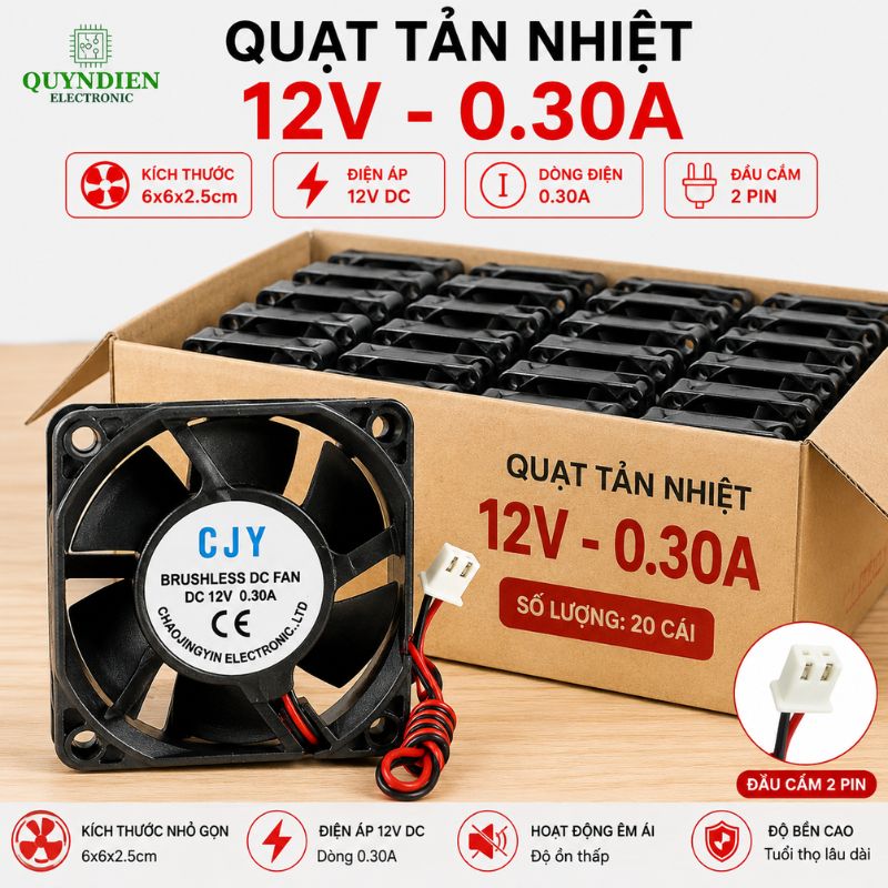 Quạt Tản Nhiệt 12V 6x6x2.5cm 0.3A Không Chổi Than