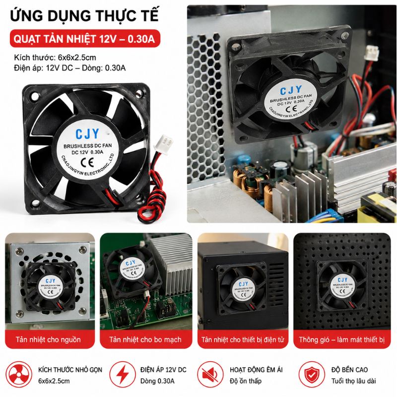 Quạt Tản Nhiệt 12V 6x6x2.5cm 0.3A Không Chổi Than