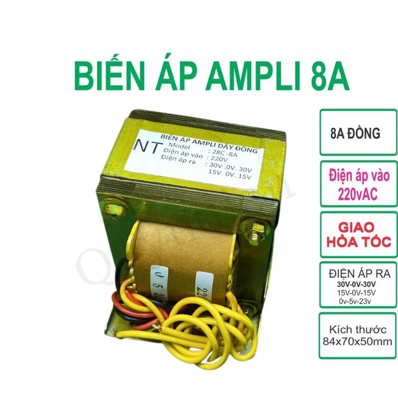 Biến áp tanpo Ampli 8A 30V đôi 100% Dây đồng (Cu)