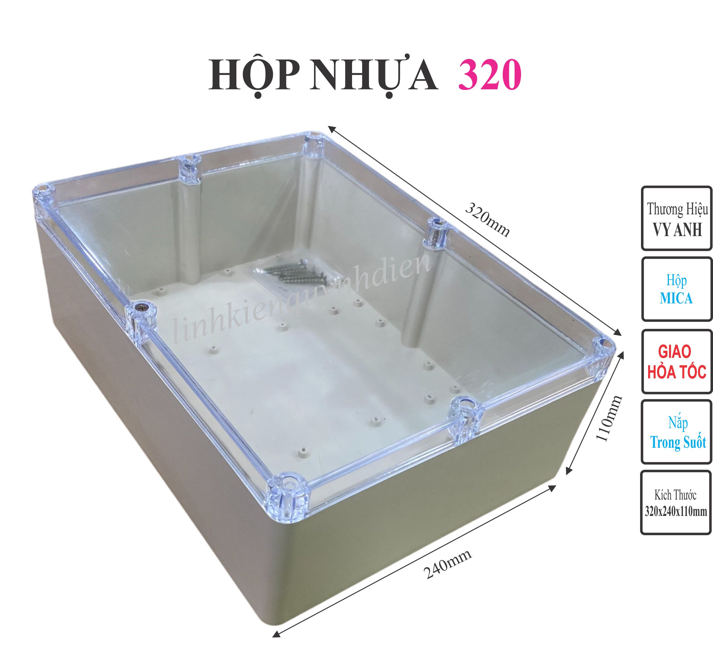 Hộp Nhựa Vy Anh 320x240x110mm Màu Trắng Nắp Trong