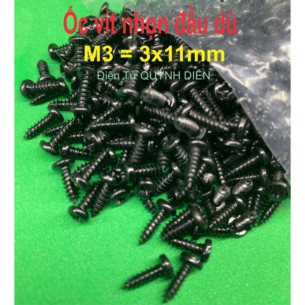 Ốc vít đầu dù nhọn răng xoắn 3mm dài 11mm ĐEN một túi 500gram khoản 950 con - linh kiện điện tử QUỲNH DIỄN
