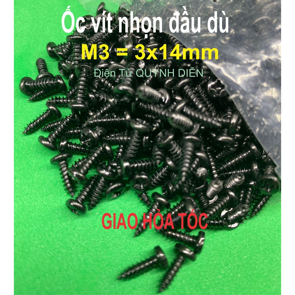 Ốc vít đầu dù nhọn răng xoắn 3mm dài 14mm ĐEN một túi 620gram khoản 950 con
