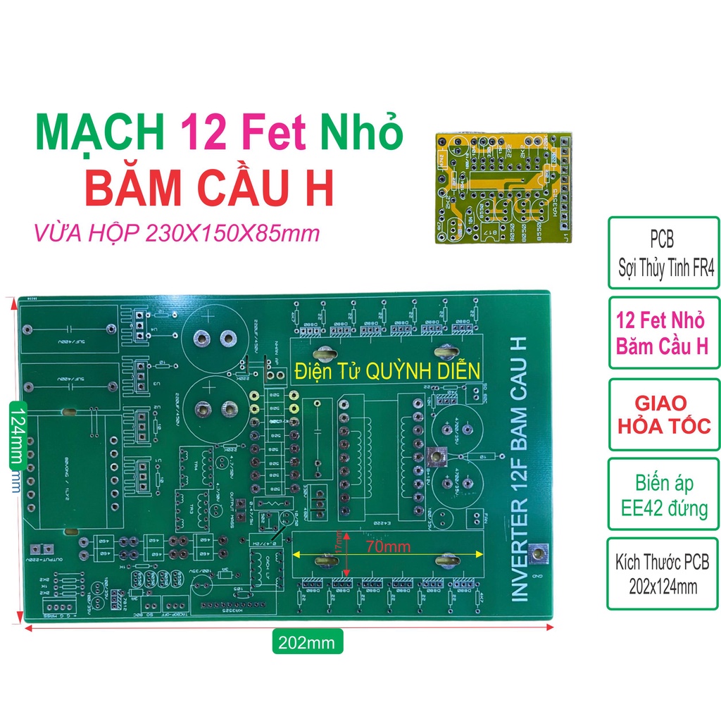 PCB bo mạch kích điện 12 fet cách li băm cầu H (sợi thủy tinh FR4)