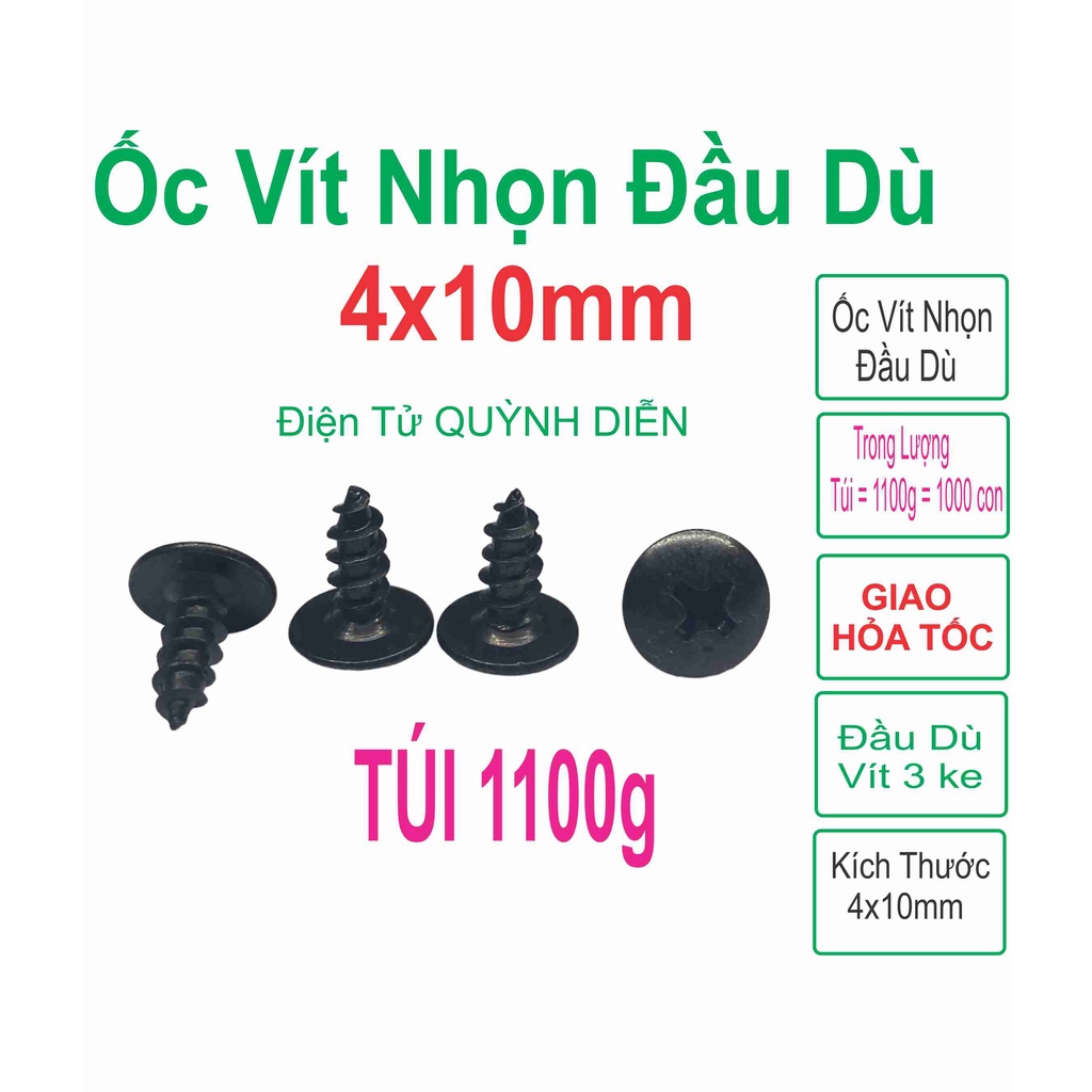 Ốc vít đầu dù ren xoắn 4mm dài 10mm - 1 Túi khoản 1000 con khoản 1100g