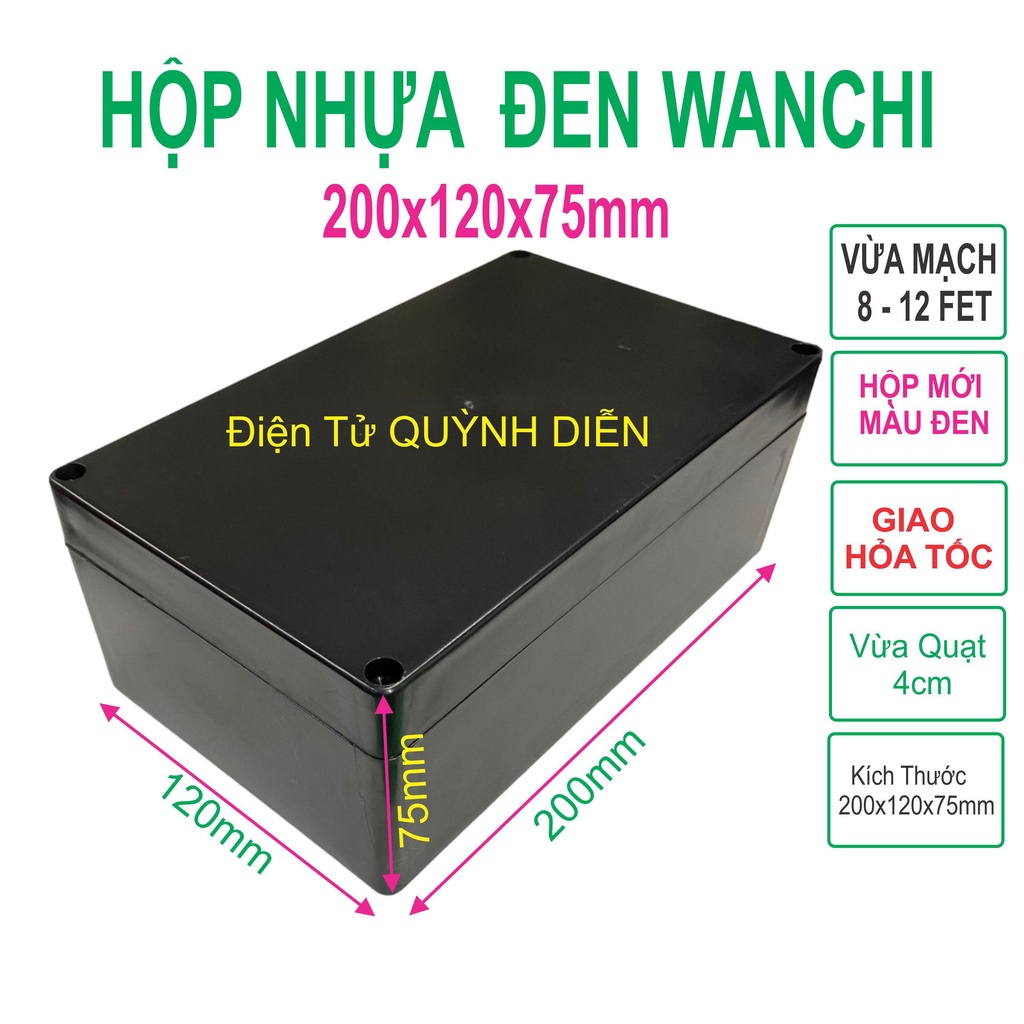 Hộp Nhựa ABS WANCHI 200x120x75mm Màu Đen Nắp Đục