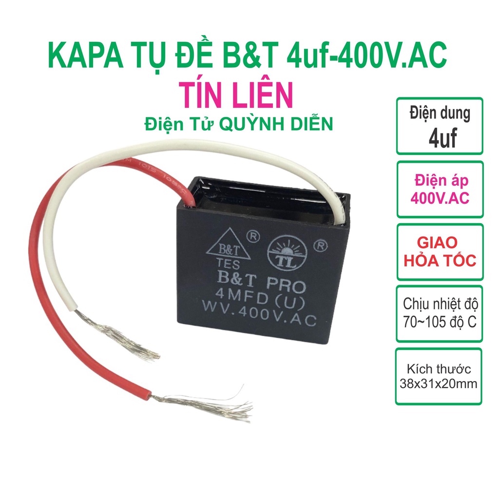 Tụ điện kapa tụ đề tụ ngậm tụ quạt 4uf 400V.AC TÍN LIÊN