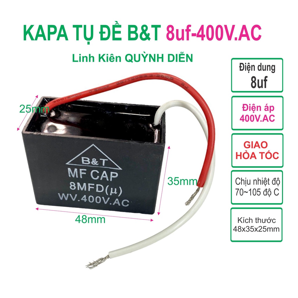 Tụ điện kapa tụ đề tụ ngậm tụ quạt 8uf 400V.AC B&T