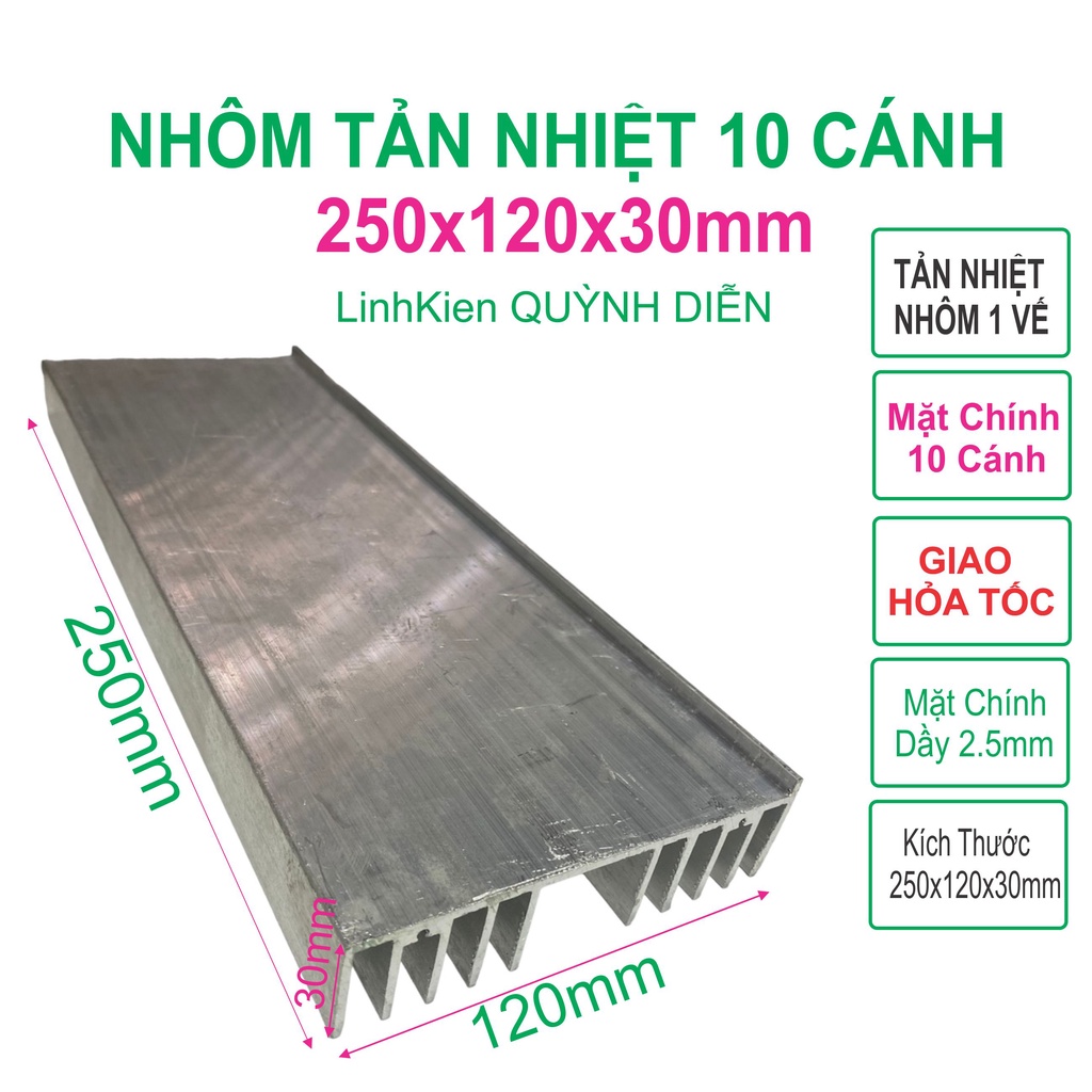 Nhôm tản nhiệt 10 Lá dài 25cm 250x120x30mm loại Dầy 1 tấm