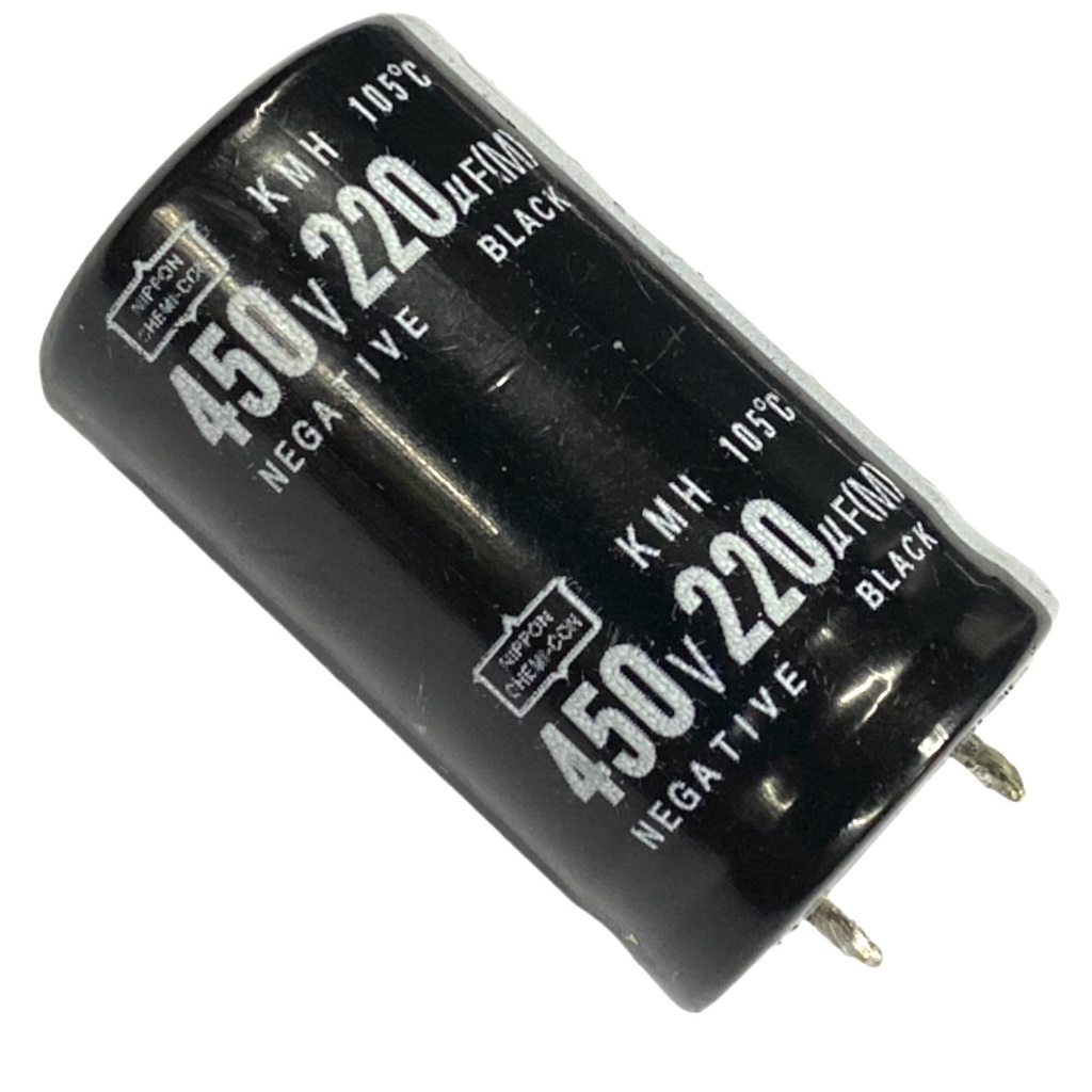 Tụ lọc nguồn 220uF 450V tháo máy chân cứng (25x40mm)