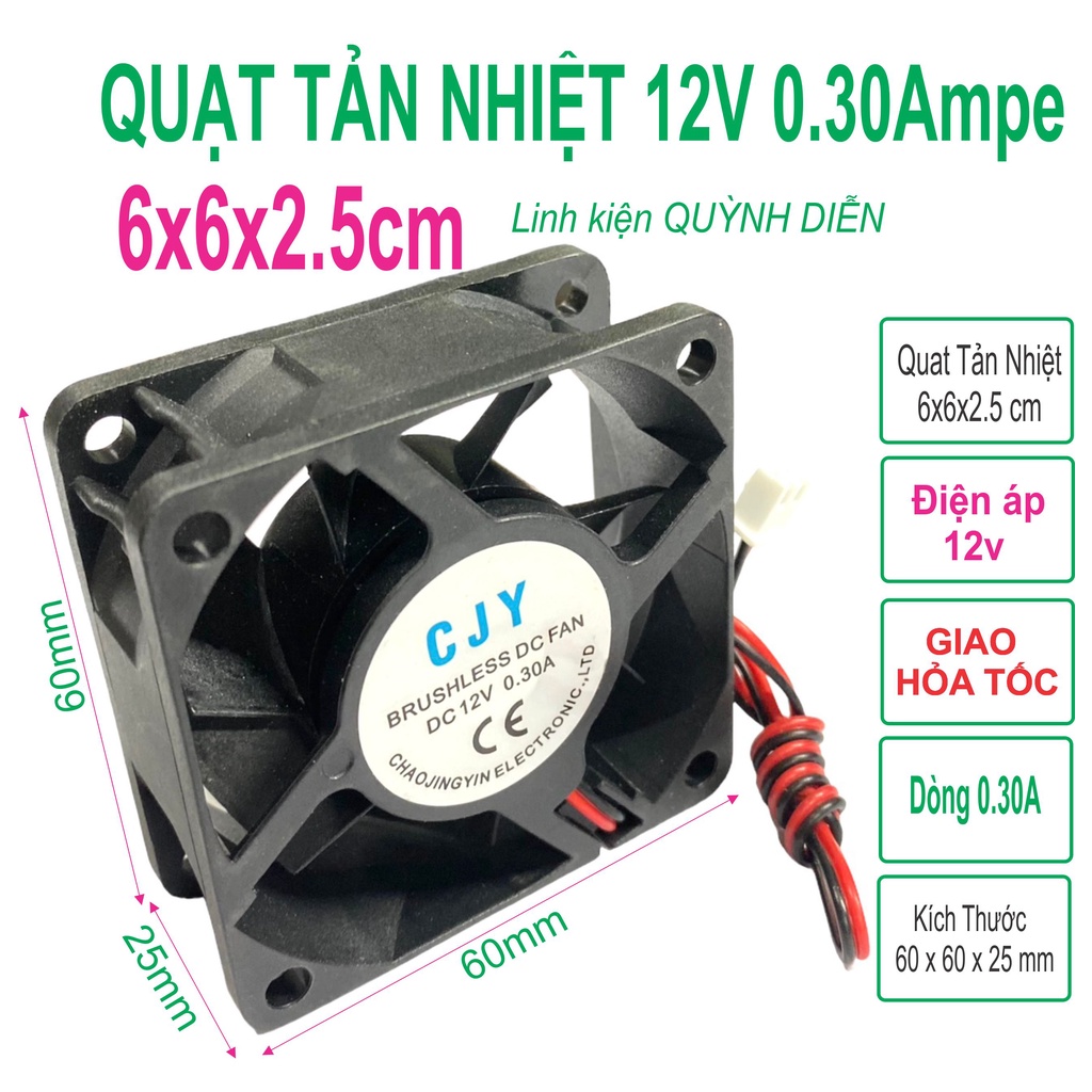Quạt Tản Nhiệt 12V 6x6x2,5 cm Quạt không chổi than