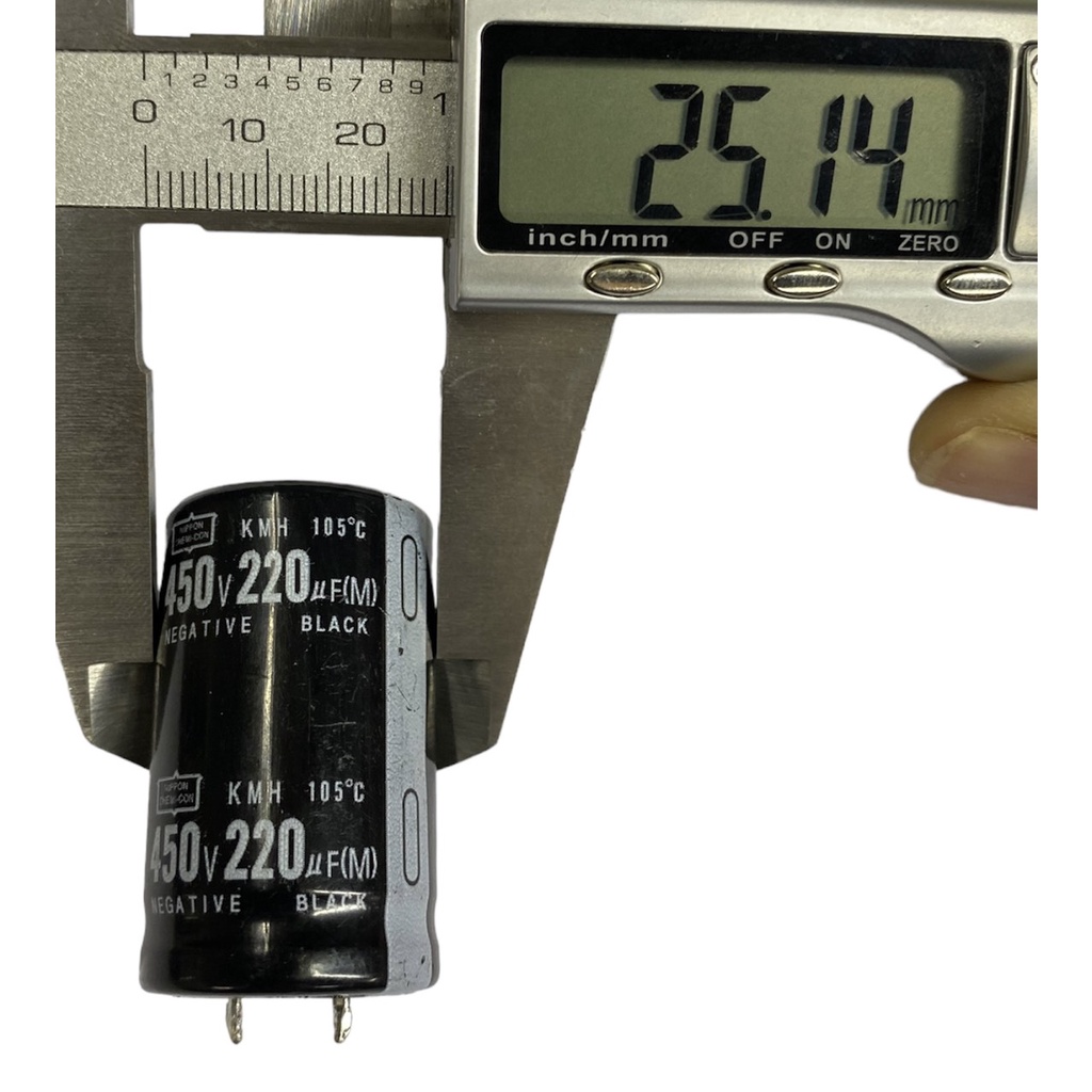 Tụ lọc nguồn 220uF 450V tháo máy chân cứng (25x40mm)