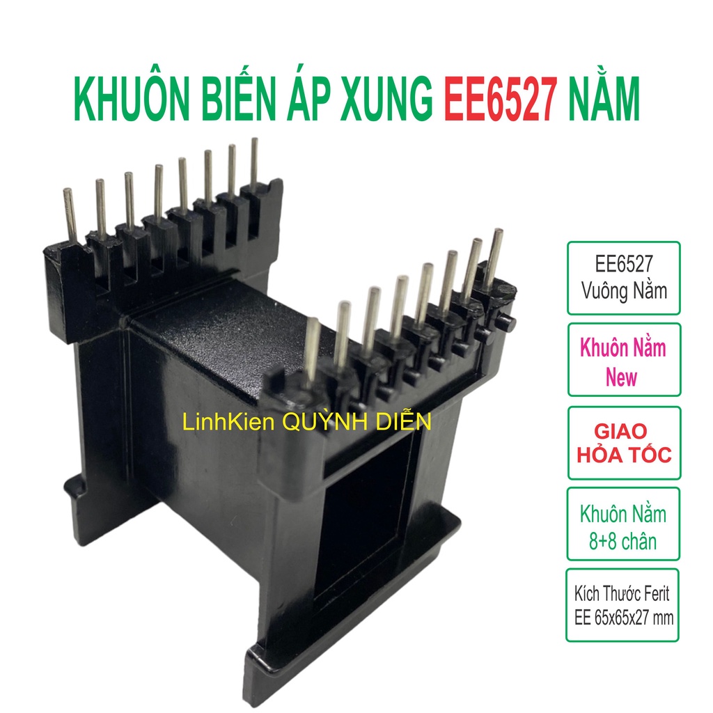Khuôn biến áp xung EE6527 Nằm Đen (8+8 chân)