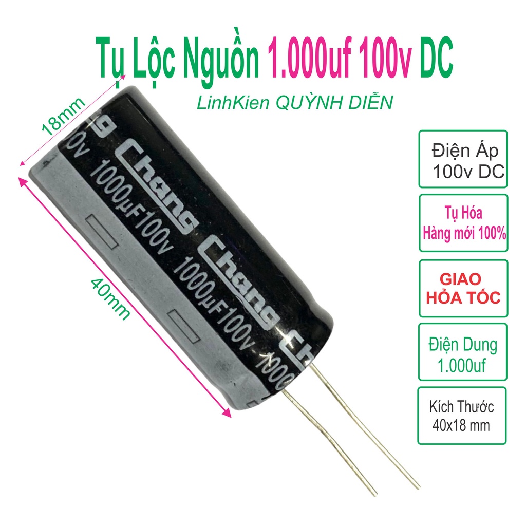 Tụ lọc nguồn 1000uf-100v (18x40mm)