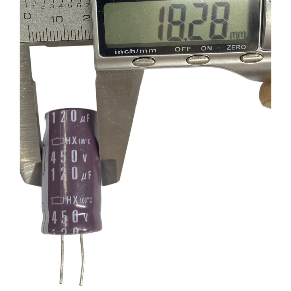 Tụ lộc nguồn 120uF 450V tháo máy màu nâu - đen chân mềm (18x35mm)