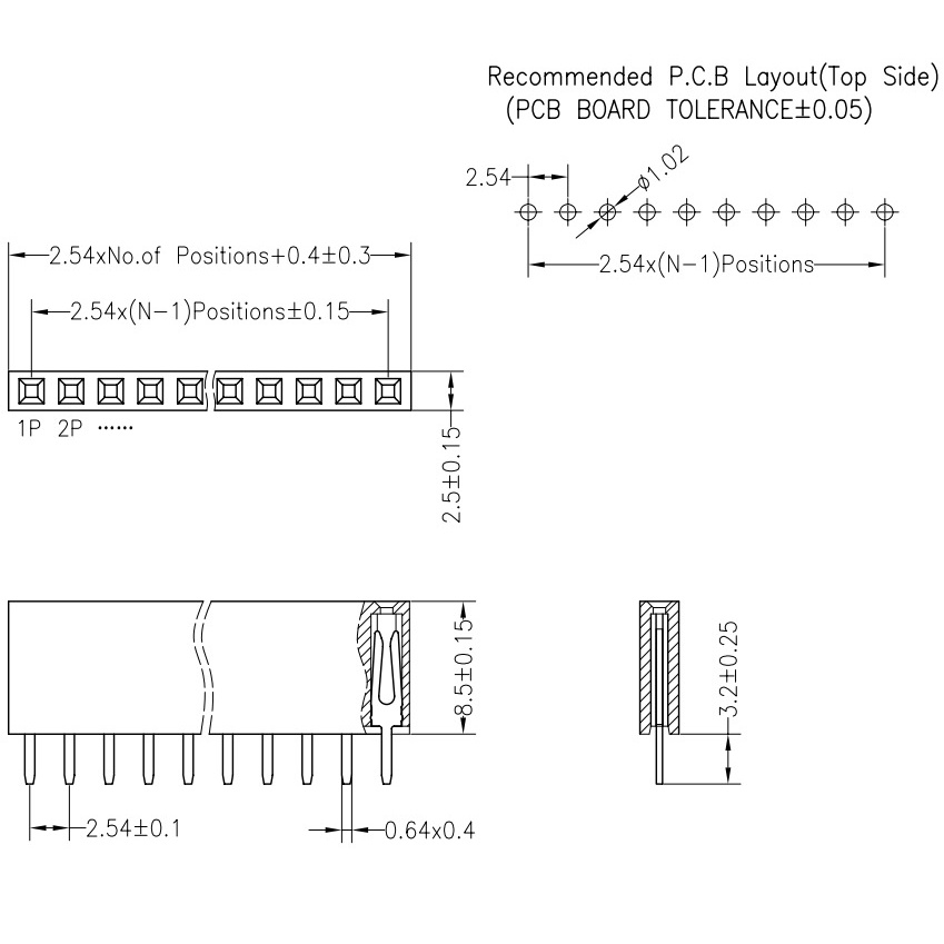Hàng Rào Cái, Đơn, Lỗ Vuông, Chân DẸP Thẳng 40 pin (Header 2.54 40pin)
