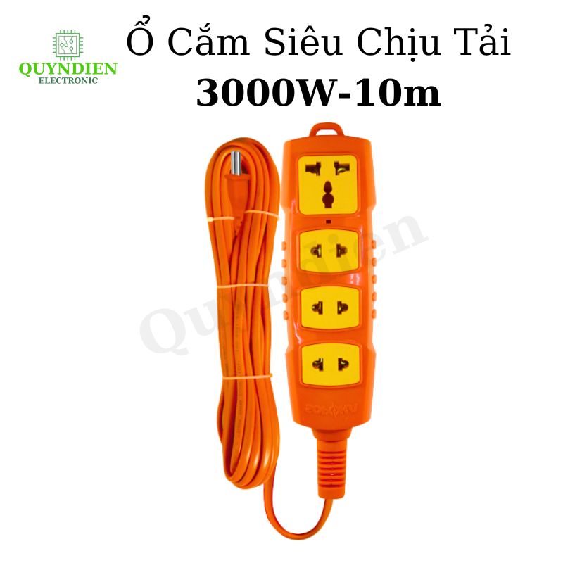 Ổ Cắm Siêu Tải 4 Lỗ Thẳng 3000W (Dây Dài 10 Mét)