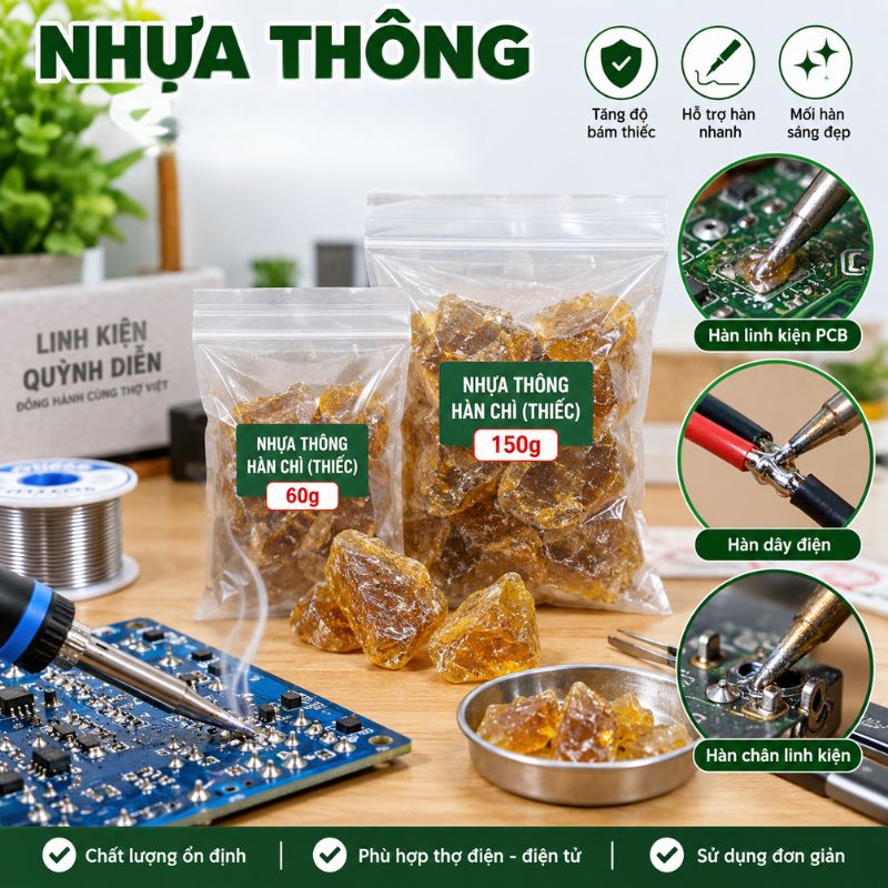 Nhựa Thông Hàn Chì (Thiếc) Túi 60g - 150g, Trợ Hàn Điện Tử, Dễ Ăn Thiếc - VAT - (VT0490) Nhựa Thông (Gói = 60g)