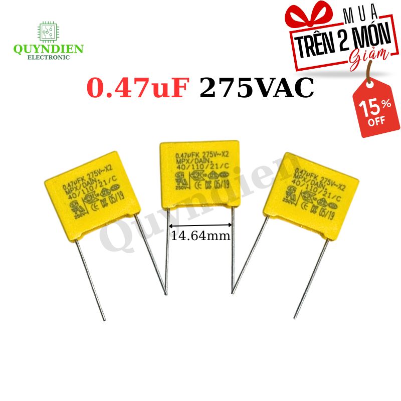 Tụ Kẹo Vàng vuông 0.47uF 275VAC - Xát Nhỏ