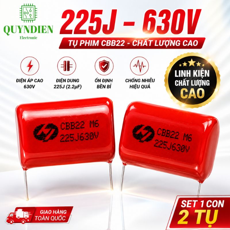Tụ Kẹo Nâu Đỏ CBB22 225J 630V