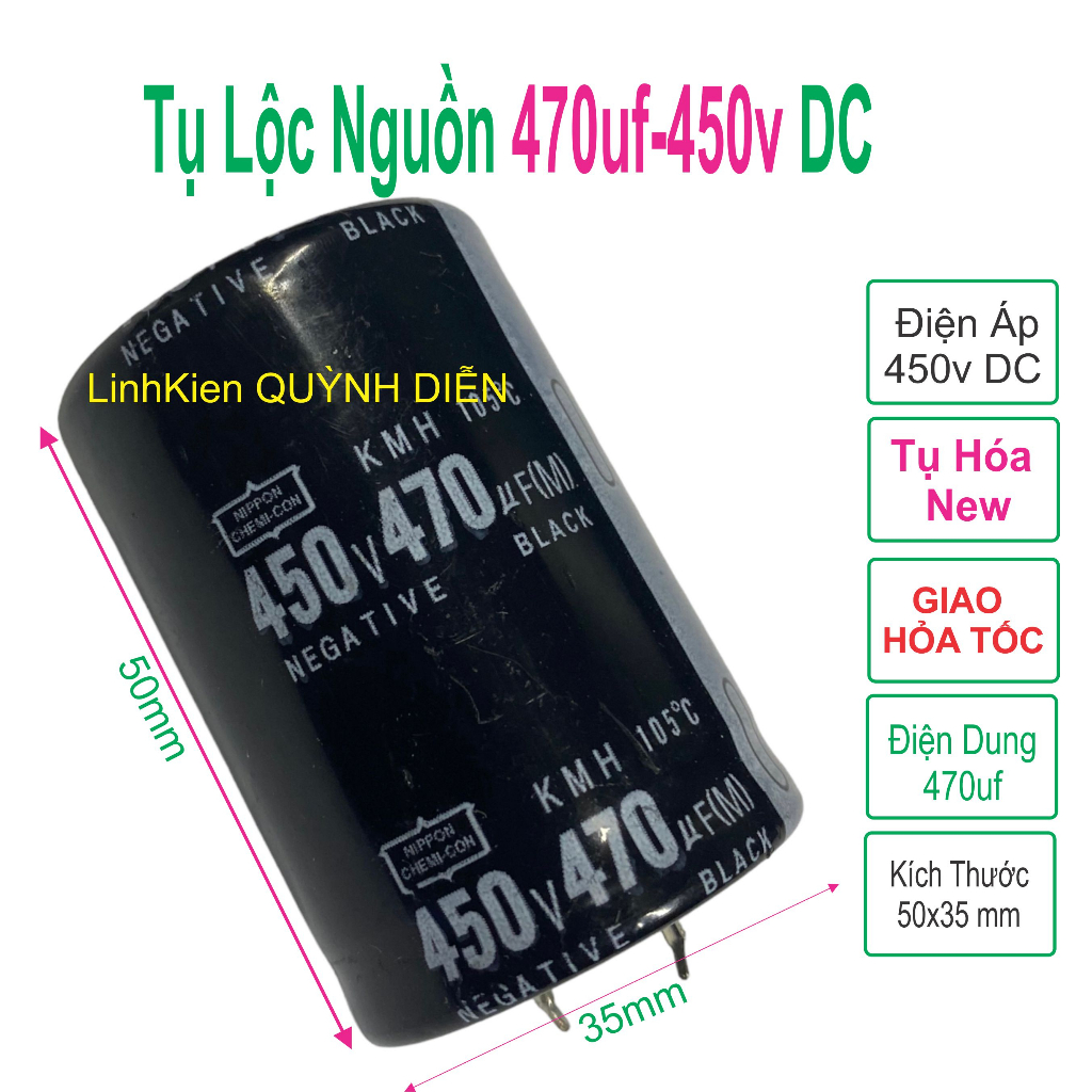 Tụ lộc nguồn 470uF 450V DC mới  màu ĐEN (35×50mm)