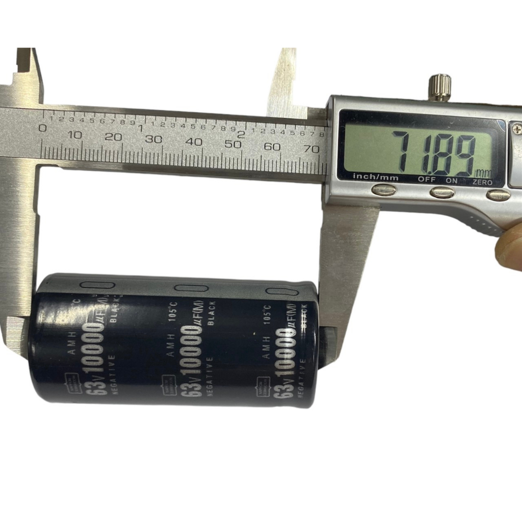 Tụ lọc nguồn 10.000uf - 63v màu đen dùng trong thiết bị âm thanh, nguồn xung, và các mạch điện công suất lớn