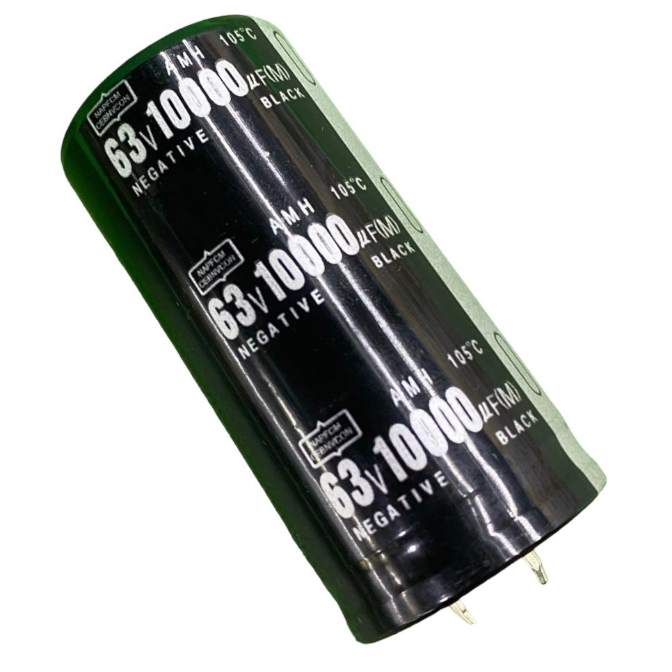 Tụ lọc nguồn 10.000uf - 63v màu đen dùng trong thiết bị âm thanh, nguồn xung, và các mạch điện công suất lớn