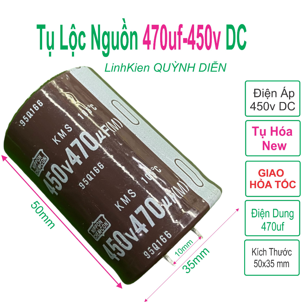 Tụ lộc nguồn - tụ hóa nâu 470uF 450V mới (35×50mm)