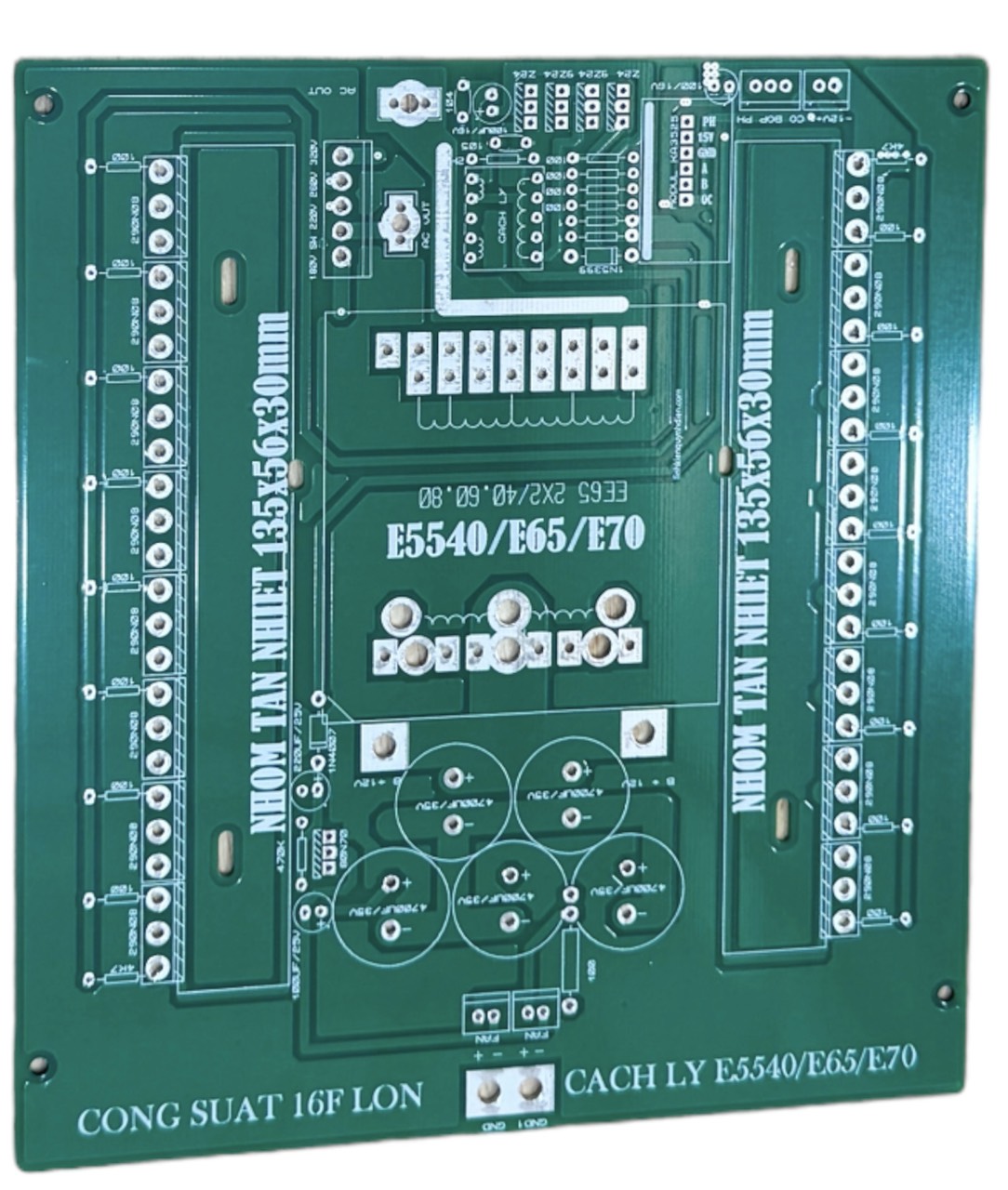 PCB Mạch Nguồn 16 FET Lớn E65/E70 Nằm – PCB 2 Lớp Phíp Sợi Thủy Tinh, Kèm Bo Dao Động KA3525