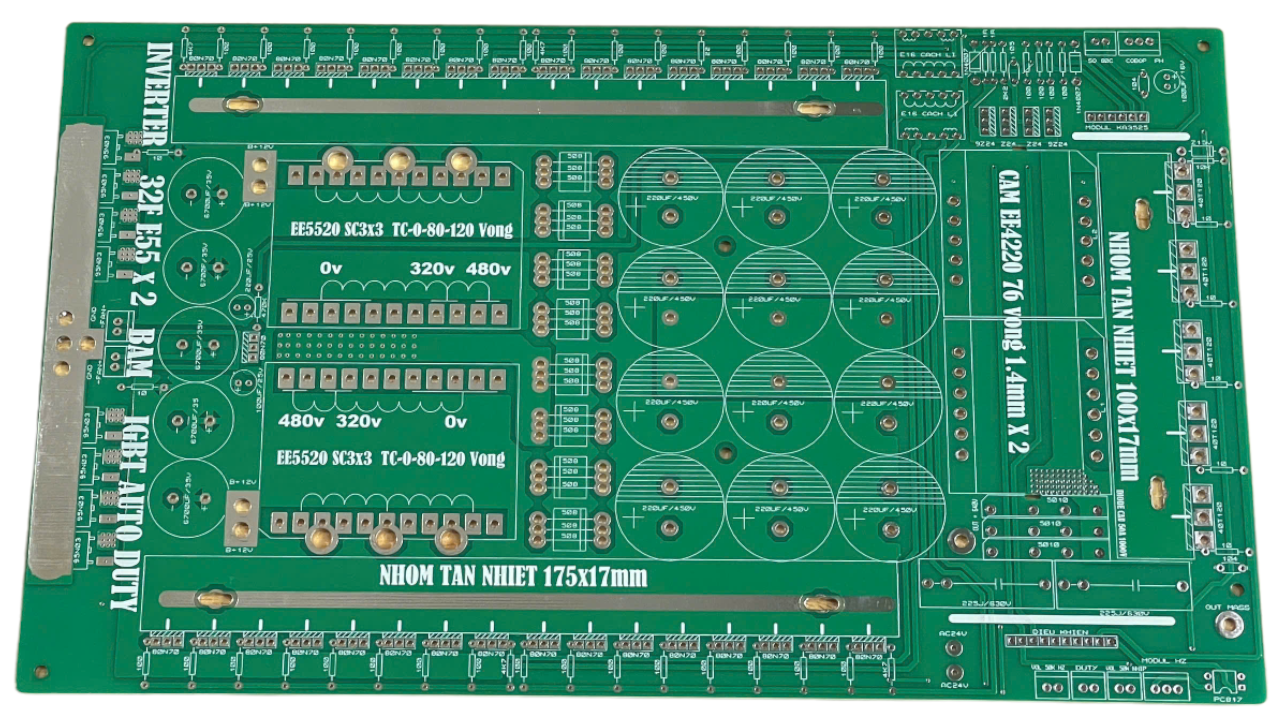 PCB bo mạch kích đ iện 32 fet nhỏ 2 biến áp E5520 đảo pha băm IGBT Auto Duty (Chưa có Dao động)