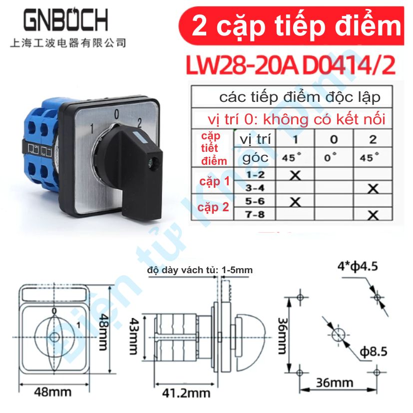 Công tắc xoay tủ điện chuyển mạch xanh dương 3 vị trí 20A 380V LW28-20 D0083 D0414 D0723 D1050 D1369 1-5 cặp tiếp điểm kde0523