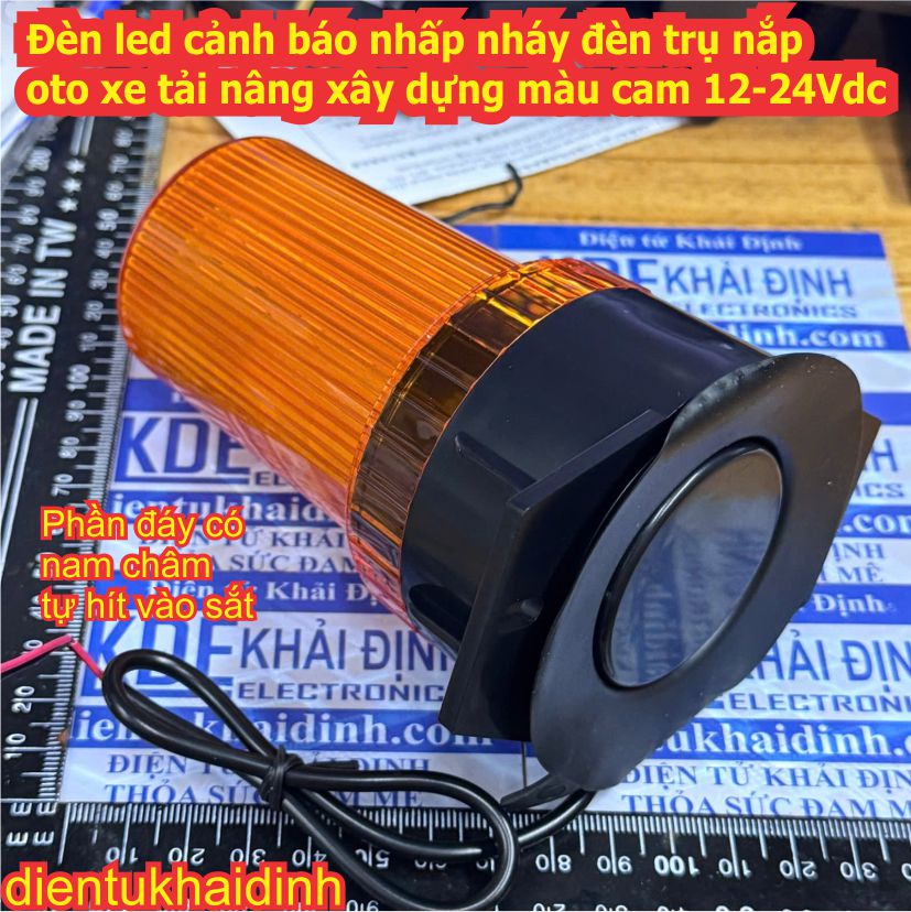 Đèn led cảnh báo nhấp nháy đèn trụ đáy nam châm nắp oto xe tải nâng xây dựng màu cam 12-24Vdc kde0543