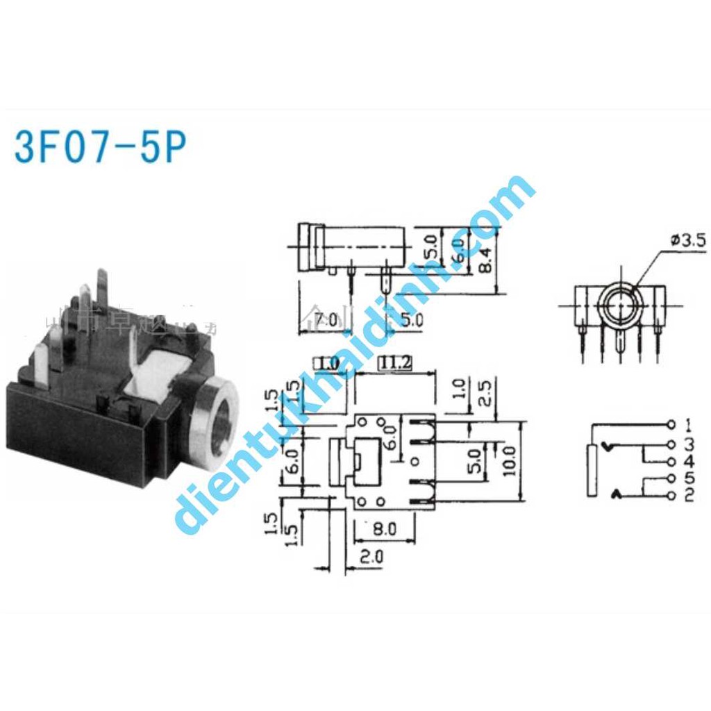 ĐẦU CÁI JACK PHONE 3.5mm 3F07 5P LOẠI DẸP, NẰM kde0002